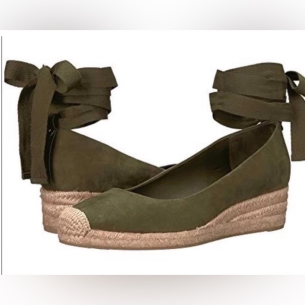 Women’s Olive Espadrille Wedge Flats with Ankle Ties